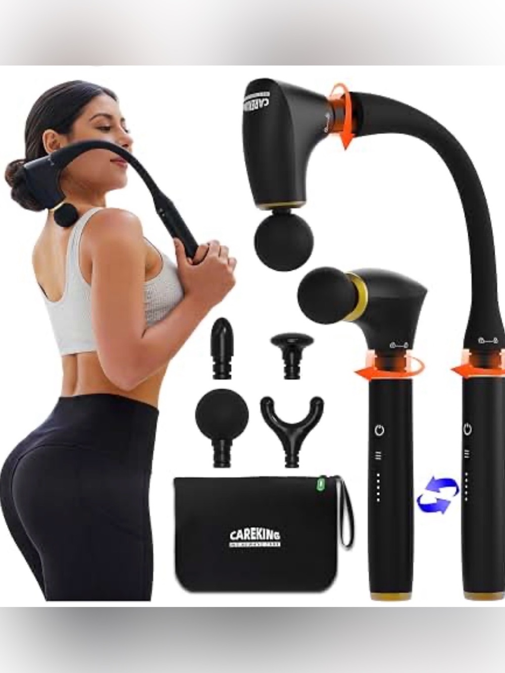 New Pursonic Deep Tissue Massage Gun with U-Shaped Design & Long Handle – Handhe